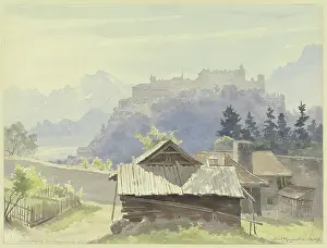 Sunny Prints: Hohensalzburg seen from Kapuzinerberg, 1876. Creator: Ernst Morgenstern