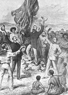 Topee Collection: Hoisting the British Flag in New Guinea, 1883: Mr Chester...Calling for Three Cheers, (1901)