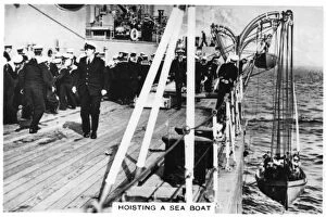 Images Dated 7th July 2007: Hoisting a sea boat, HMS Nelson, 1937