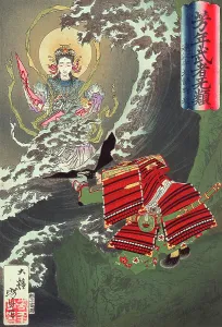 Hojo Tokimasa Praying to a Goddess in the Sea (image 1 of 2), December 1883. Creator: Tsukioka Yoshitoshi
