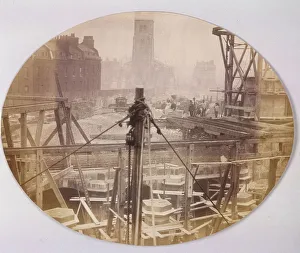 Henry Dixon Prints: Holborn Viaduct being constructed across Farringdon Street, Holborn, London, 1869