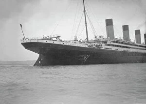 Transatlantic Gallery: Hole torn in the hull of RMS Olympic after the collision with HMS Hawke in the Solent, 1911