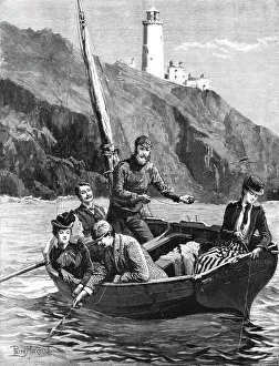 Percy T Macquoid Prints: The Holiday Season - Fishing Off The Start Lighthouse, 1891. Creator: Percy Macquoid