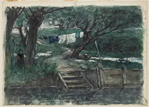Clothes Line Prints: A Holland Canal, between 1860 and 1909. Creator: Walter Shirlaw