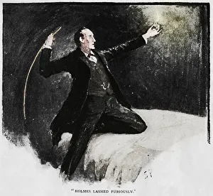Colourised Prints: Holmes Lashed Furiously, 1892. Artist: Sidney E Paget