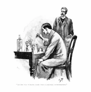 Friend Prints: Holmes was working Hard over a Chemical Investigation, 1893. Artist: Sidney E Paget