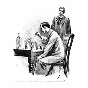 Arthur Conan Gallery: Holmes was working Hard over a Chemical Investigation, 1893. Artist: Sidney E Paget