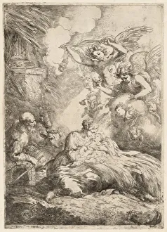 Etching On Laid Paper Gallery: The Holy Family Adored by Angels (The Large Nativity), c. 1655