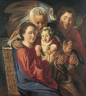 Cheerful Prints: The Holy Family with an Angel, 1625. Creators: Jacob Jordaens, Workshop of Jacob Jordaens