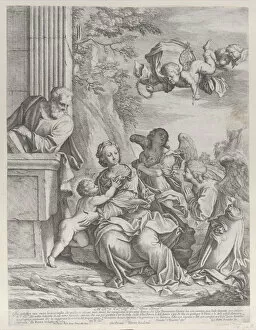 Giovanni Giacomo De Rossi Gallery: The Holy Family with angels at right and overhead, 1652