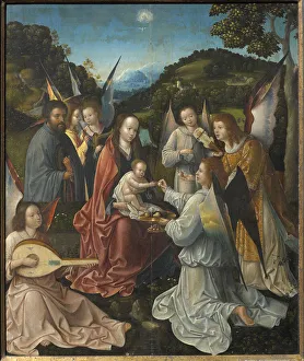 Jesus Child Prints: Holy Family with Angels and Saints Catherine and Barbara (Triptych, central panel)