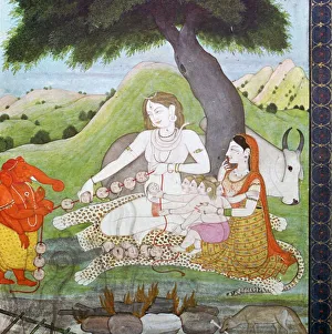 Holy Prints: Holy family at the Burning Ground, showing Siva, Parvati, and Ghanesh, 19th century