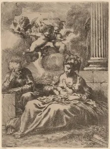 Biscaino Bartolomeo Prints: The Holy Family by a Column, c. 1655. Creator: Bartolomeo Biscaino