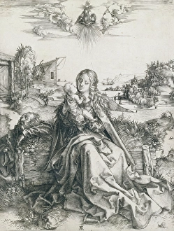 Durer Prints: The Holy Family with the Dragonfly, about 1495. Creator: Albrecht Durer