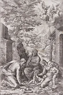 Alberti Cherubino Prints: The Holy Family with Infant Saint John, 1571. Creator: Cherubino Alberti