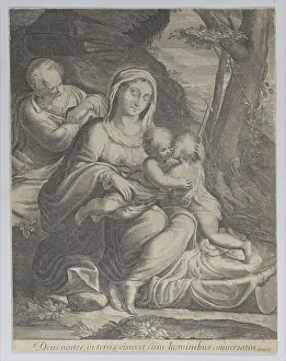 Correggio Prints: The Holy Family with infant Saint John the Baptist kneeling at right