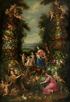The Holy Family with the Infant Saint John the Baptist surrounded by a Garland of Flowers... Creator: Pieter van Avont
