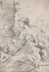 Testa Pietro Prints: The Holy Family with the infant Saint John holding an apple, ca. 1630