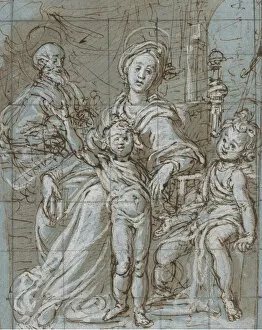 Holy Family with the Infant St. John the Baptist (recto); large-scale cropped sketches