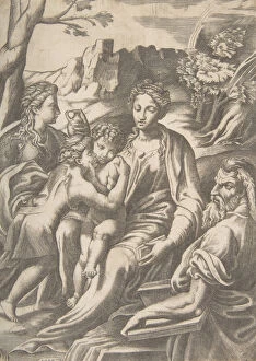 Embracing Gallery: The Holy Family with Mary Magdalene and John the Baptist who embraces Christ, 1543