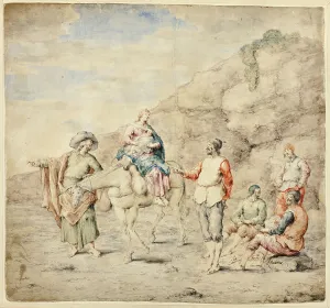 Leonaert Bramer Prints: Holy Family Passing Four Men, 1660/69. Creator: Leonard Bramer