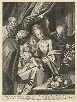 Gillis Sadeler Ii Prints: The Holy Family with Saint Anne and Two Angels, c. 1593. Creator: Aegidius Sadeler II