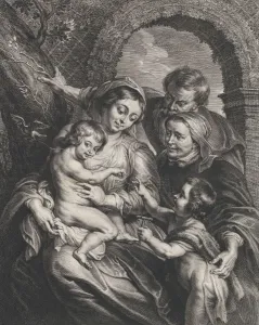 Boetius Adams Prints: The Holy Family with Saint Elizabeth and the infant Saint John the Baptist, holding