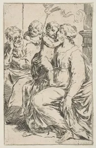 Il Pesarese Prints: Holy Family with Saint John the Baptist, copy in reverse after Cantarini, ca
