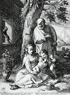 Henry Goltzius Prints: The Holy Family with Saint John the Baptist, c1593. Creator: Hendrik Goltzius