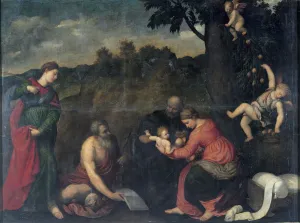 Paris 1500 1571 Prints: The Holy Family with Saints Jerome, Catherine of Alexandria and angels