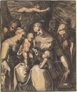 Infants School Prints: The Holy Family with Saints [recto], c. 1616/1617. Creator: Hermann Weyer