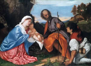 Virgin Mother Collection: The Holy Family with a Shepherd, c1510. Artist: Titian