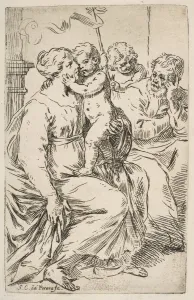 Holy Family with St. John the Baptist, ca. 1640-1642. Creator: Simone Cantarini