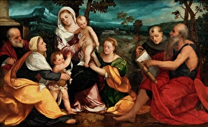Pitati Bonifacio De Prints: The Holy Family surrounded by Saints, c1530. Creator: Bonifacio de Pitati