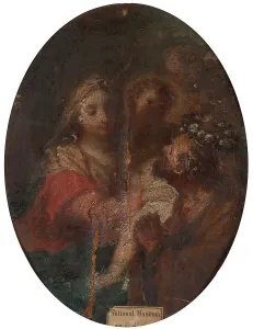 Oil On Canvas Mounted On Wood Prints: The Holy Family, unknown date. Creator: Anon