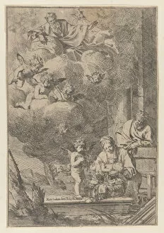 Angels Collection: The Holy Family with the Virgin holding Christ over the cradle, 1640-60. 1640-60