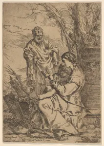 Giulio Prints: Holy Family with the Virgin reading, the Virgin sits in profile with a book in her left