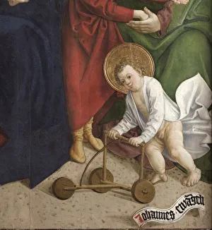 The Holy Kinship. Detail: The infant John the Baptist with a baby walker, 1510
