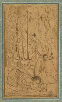 Basavana Collection: A Holy Man Prostrating Himself Before a Learned Prince, c. 1585; border added probably 1700s