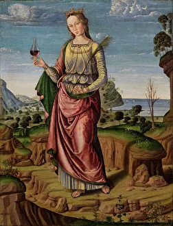 Urbino Prints: Holy martyr (Saint Ursula?), 1490s. Creator: Santi, Giovanni (ca 1435-1494)
