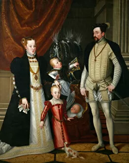 Holy Roman Emperor Maximilian II of Austria (1527-1576) and his wife Infanta Maria of Spain with the Artist: Arcimboldo