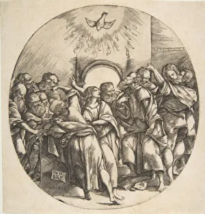 Campagnola Gallery: The Holy Spirit as a bird descending with spread wings at top center