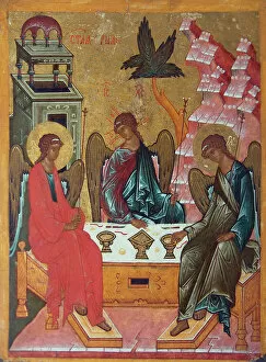 Russian Icon Painting Gallery: The Holy Trinity, 15th century. Artist: Russian icon