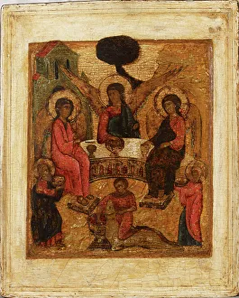 Tempera On Wood Prints: Holy Trinity, Russian icon, 1600-1660. Creator: Unknown