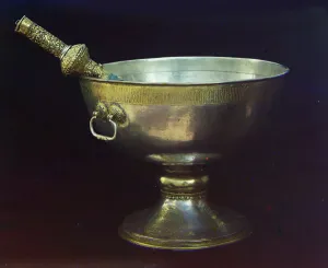 Holy water bowl. Gift from Tsar Mikhail Feodorovich (Photograph by Sergei Prokudin-Gorsky), 17th century. Artist: Russian master Holy water bowl. Gift from Tsar Mikhail Feodorovich (Photograph by Sergei Prokudin-Gorsky), 17th century. Artist: Russian master