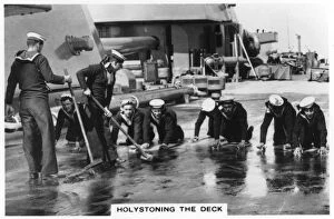 Images Dated 7th July 2007: Holystoning the deck, HMS Nelson, 1937