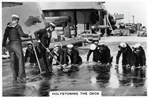 Images Dated 7th July 2007: Holystoning the deck, HMS Nelson, 1937