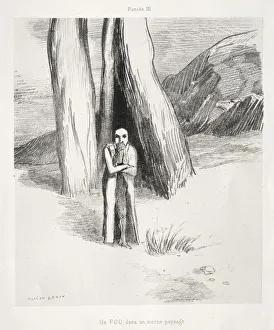 Odilon Redon French Prints: Homage to Goya: A Madman in a Dismal Landscape, 1885. Creator: Odilon Redon (French