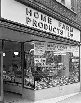 Sheffield Gallery: Home Farm Products Ltd butchers shop front, Sheffield, South Yorkshire, 1966. Artist