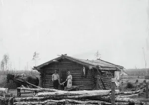 Settlers Prints: Homesteaders and their home, between c1900 and c1930. Creator: Unknown